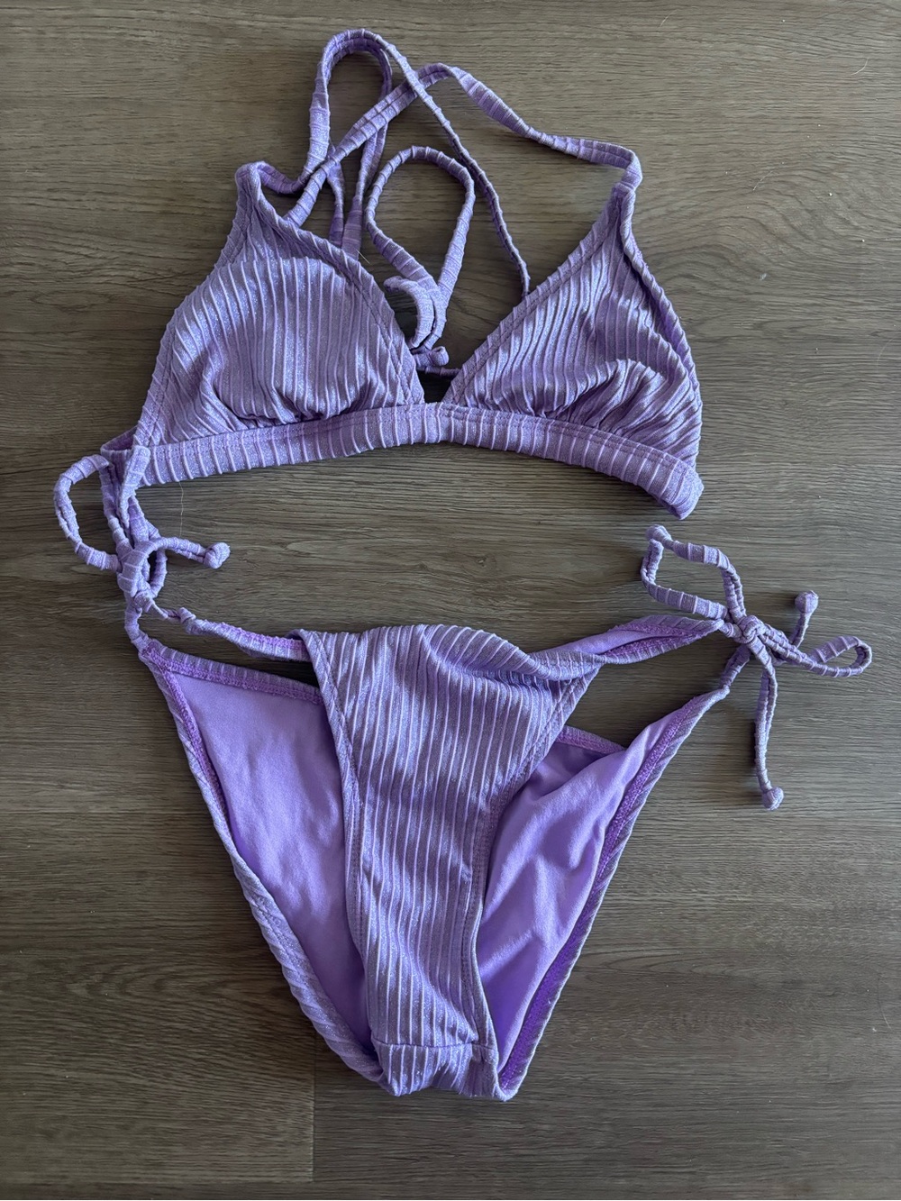 Ribbed Triangle sparkle Bikini Set - Lavender